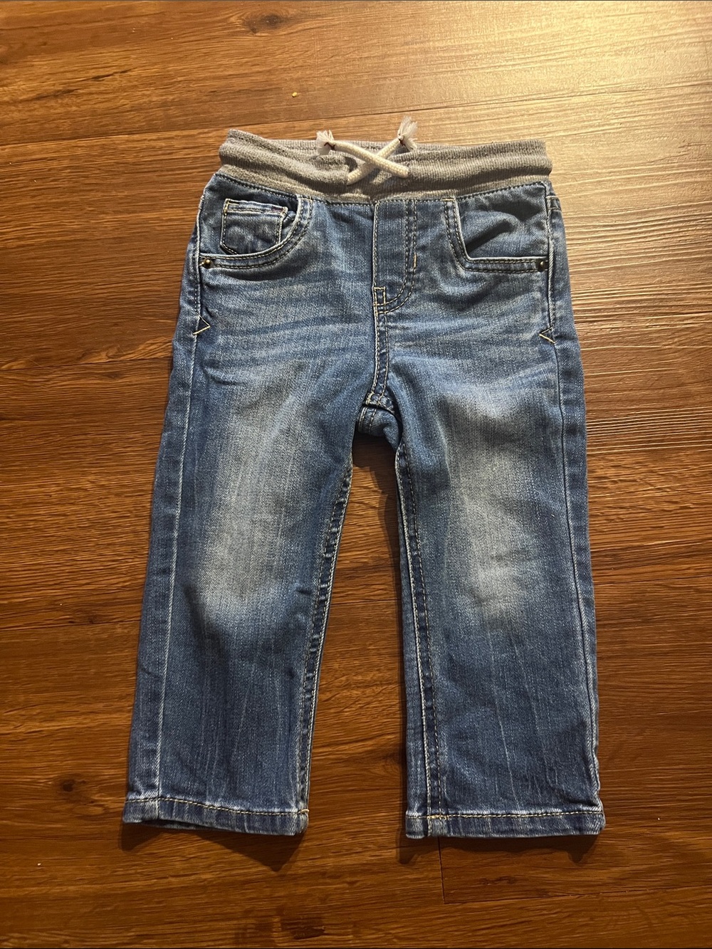 Toddler boys Blue Knit-Waist Denim Jogger Pants